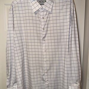 GoTIELESS White and Blue Grid Men's Dress Shirt